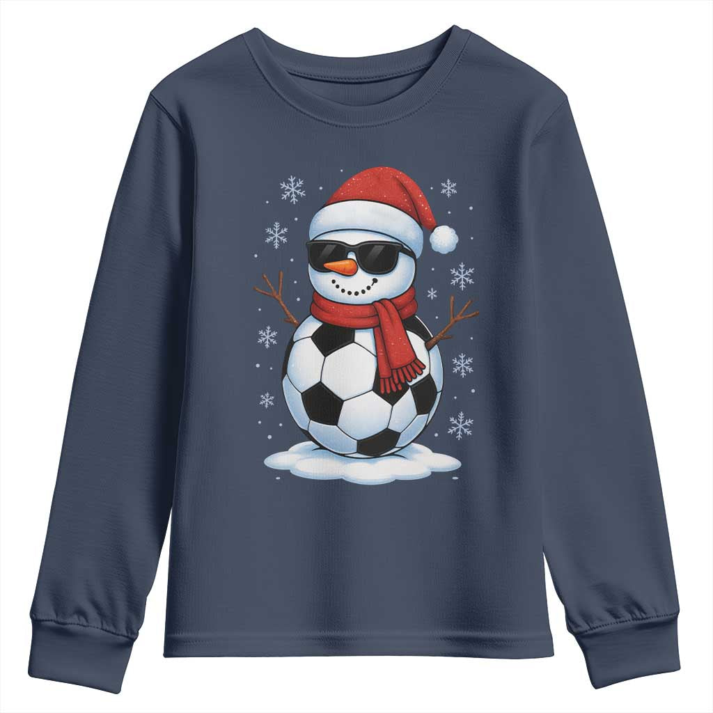 Christmas Soccer Snowman Youth Sweatshirt Snowflakes Holiday Sports Xmas Pajamas Red Santa Hat TS10 Navy Print Your Wear