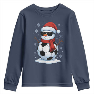 Christmas Soccer Snowman Youth Sweatshirt Snowflakes Holiday Sports Xmas Pajamas Red Santa Hat TS10 Navy Print Your Wear