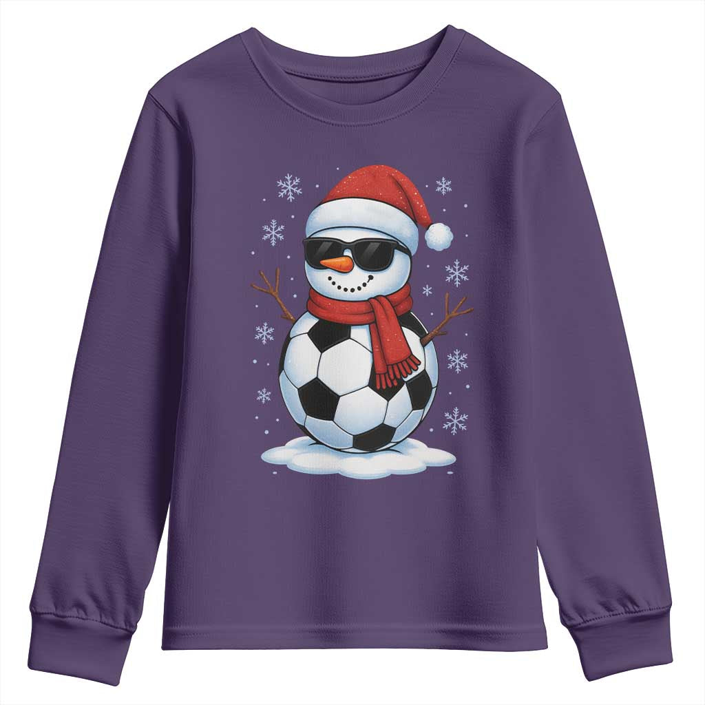 Christmas Soccer Snowman Youth Sweatshirt Snowflakes Holiday Sports Xmas Pajamas Red Santa Hat TS10 Purple Print Your Wear