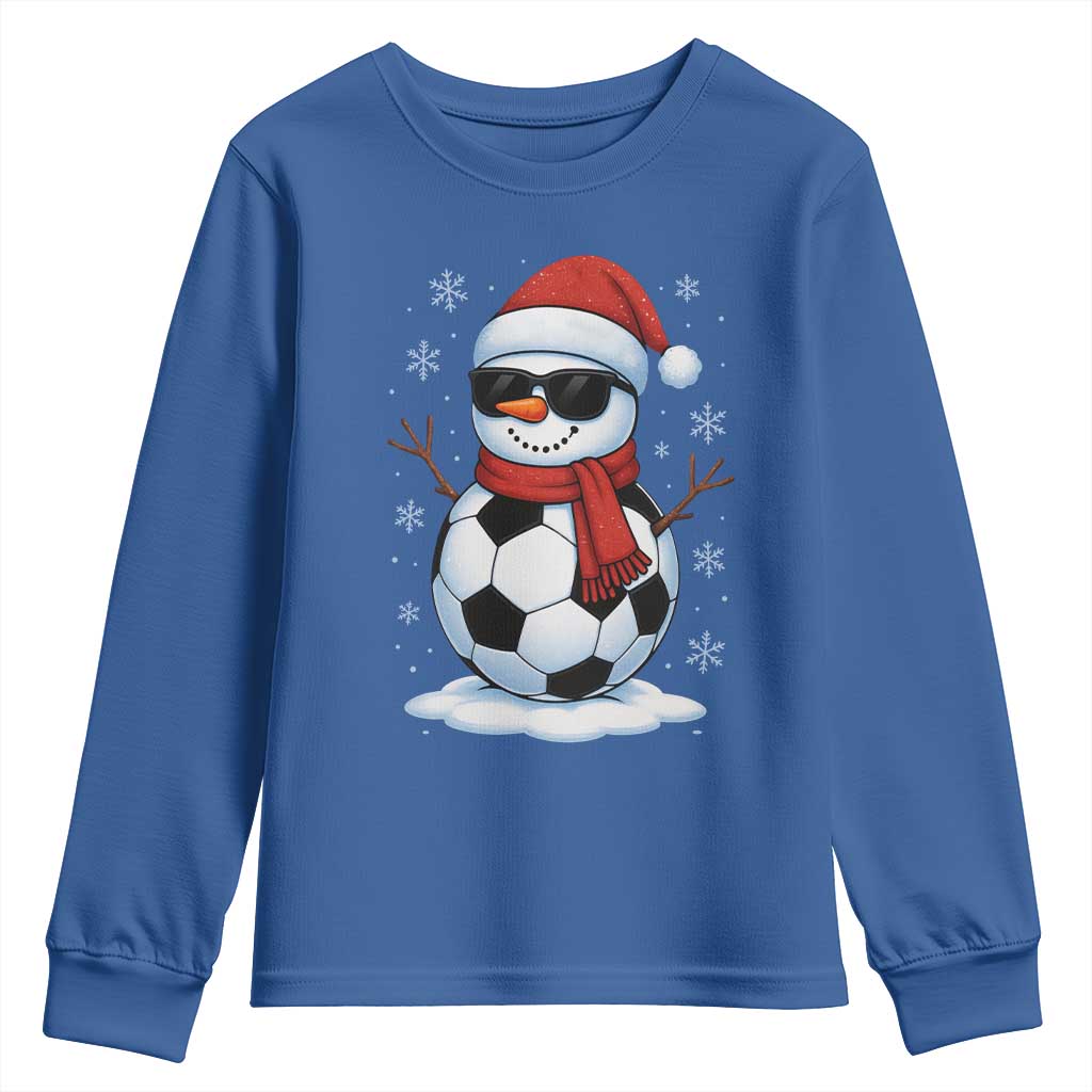 Christmas Soccer Snowman Youth Sweatshirt Snowflakes Holiday Sports Xmas Pajamas Red Santa Hat TS10 Royal Blue Print Your Wear