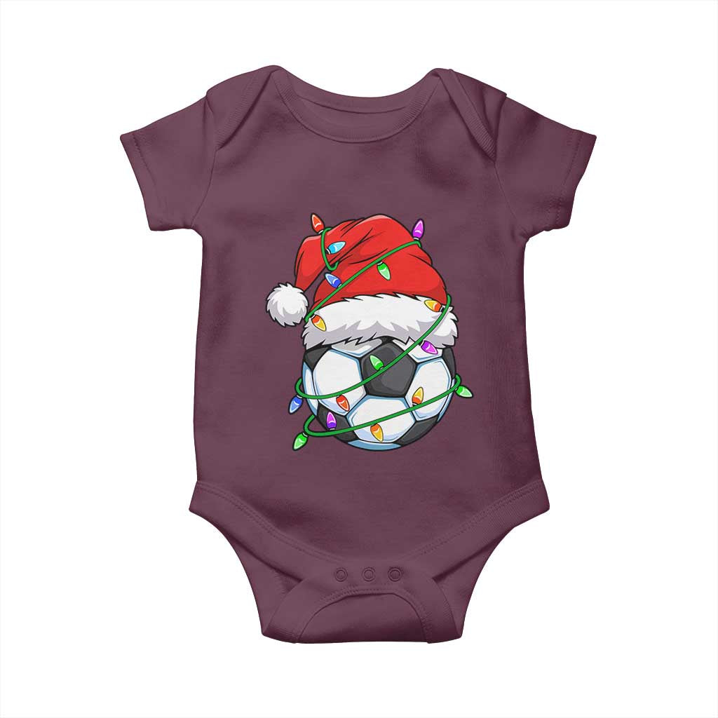Soccer Christmas Baby Onesie Santa Hat Sports Xmas Pajamas TS10 Maroon Print Your Wear