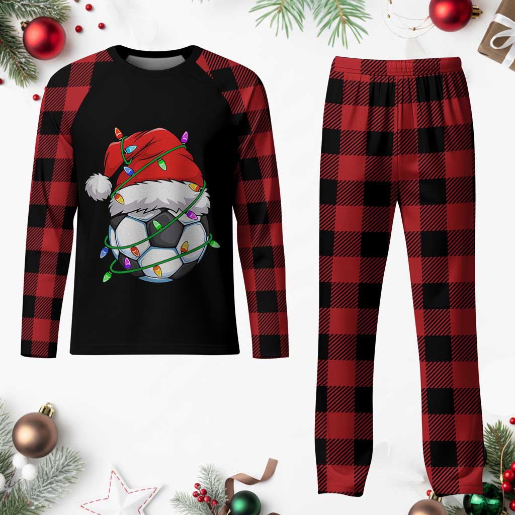 Soccer Christmas Plaid Pajama Set Santa Hat Sports Xmas Pajamas TS10 Buffalo Plaid Print Your Wear