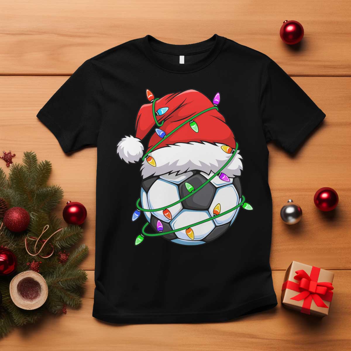 Soccer Christmas T Shirt Santa Hat Sports Xmas Pajamas TS10 Black Print Your Wear