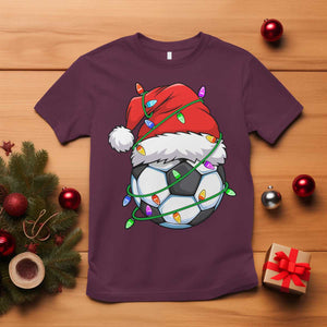 Soccer Christmas T Shirt Santa Hat Sports Xmas Pajamas TS10 Maroon Print Your Wear