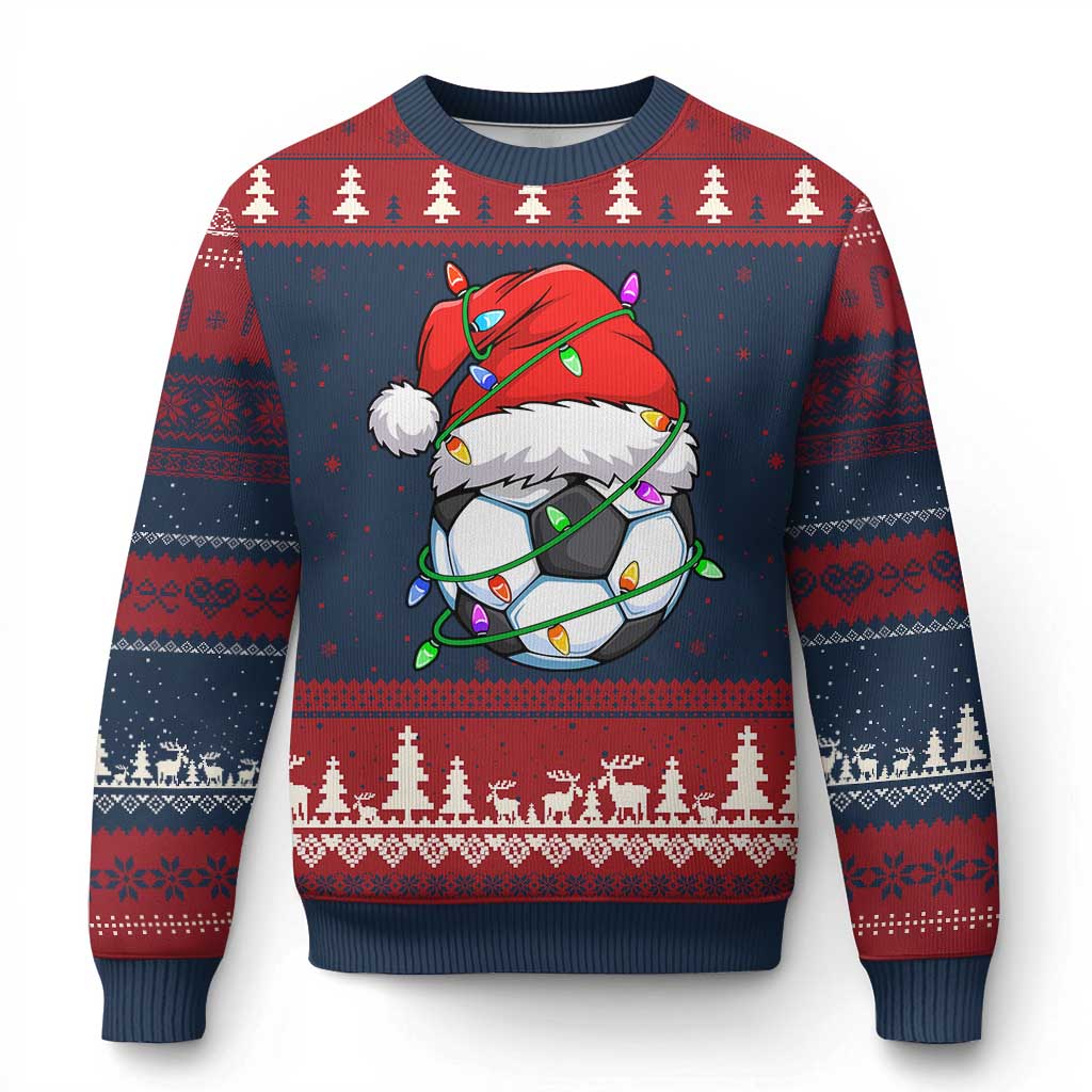 Soccer Xmas Ugly Christmas Sweater Santa Hat Sports Xmas Pajamas TS10 Navy Red Print Your Wear