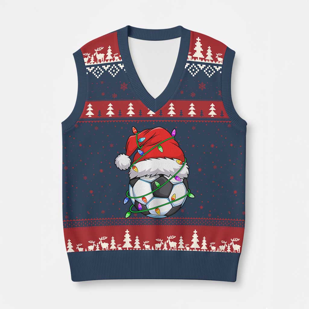 Soccer Xmas V-Neck Knit Sweater Vest Santa Hat Sports Xmas Pajamas TS10 Navy Red Print Your Wear