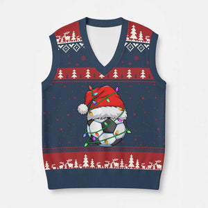 Soccer Xmas V-Neck Knit Sweater Vest Santa Hat Sports Xmas Pajamas TS10 Navy Red Print Your Wear