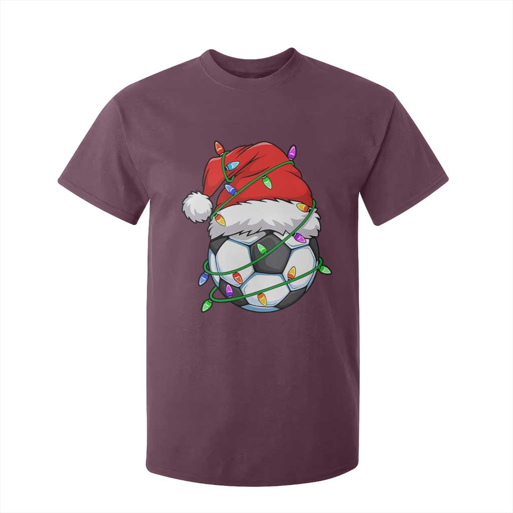 Soccer Christmas T Shirt For Kid Santa Hat Sports Xmas Pajamas TS10 Maroon Print Your Wear