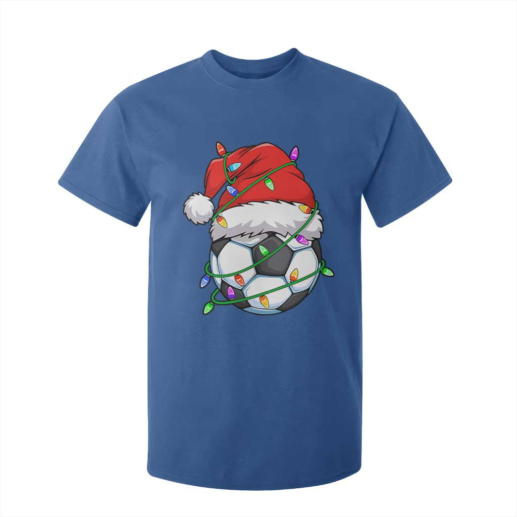 Soccer Christmas T Shirt For Kid Santa Hat Sports Xmas Pajamas TS10 Royal Blue Print Your Wear