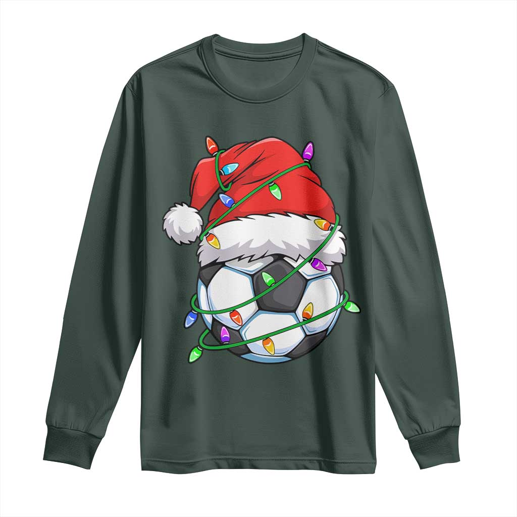 Soccer Christmas Long Sleeve Shirt Santa Hat Sports Xmas Pajamas TS10 Dark Forest Green Print Your Wear