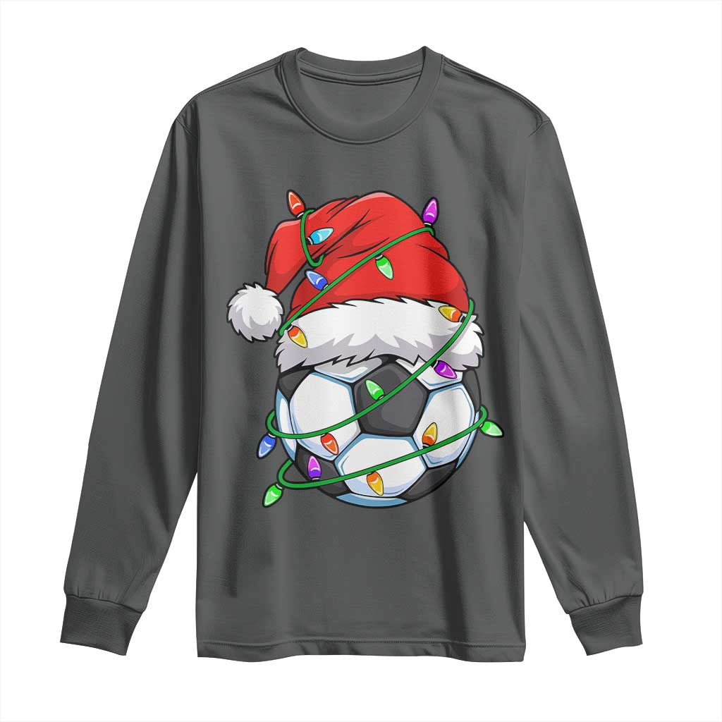 Soccer Christmas Long Sleeve Shirt Santa Hat Sports Xmas Pajamas TS10 Dark Heather Print Your Wear