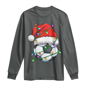 Soccer Christmas Long Sleeve Shirt Santa Hat Sports Xmas Pajamas TS10 Dark Heather Print Your Wear