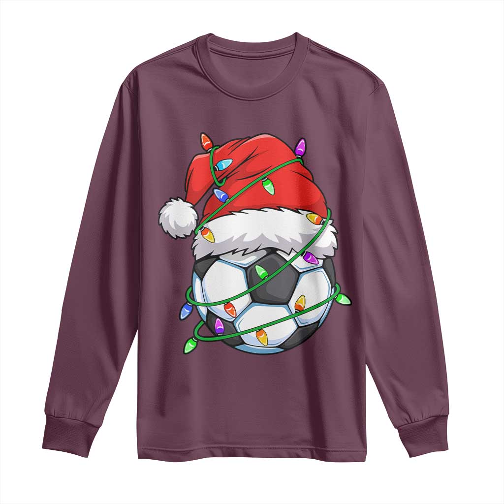 Soccer Christmas Long Sleeve Shirt Santa Hat Sports Xmas Pajamas TS10 Maroon Print Your Wear