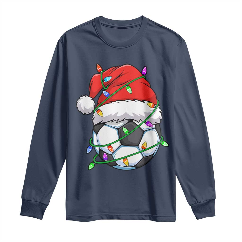 Soccer Christmas Long Sleeve Shirt Santa Hat Sports Xmas Pajamas TS10 Navy Print Your Wear