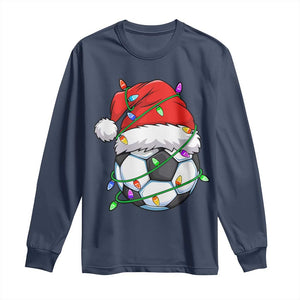 Soccer Christmas Long Sleeve Shirt Santa Hat Sports Xmas Pajamas TS10 Navy Print Your Wear