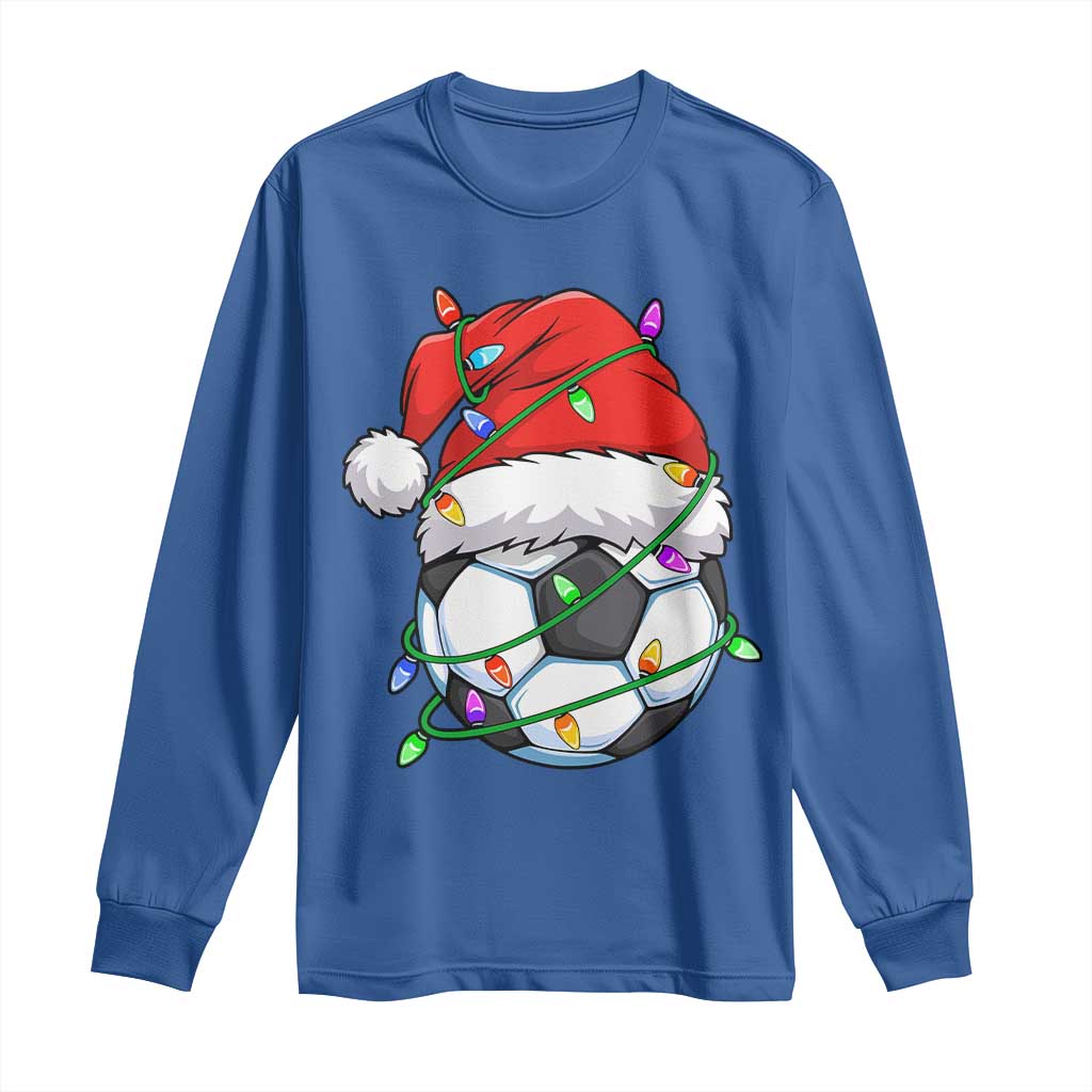 Soccer Christmas Long Sleeve Shirt Santa Hat Sports Xmas Pajamas TS10 Royal Blue Print Your Wear