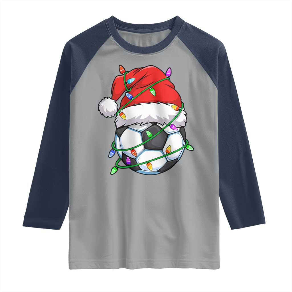 Soccer Christmas Raglan Shirt Santa Hat Sports Xmas Pajamas TS10 Sport Gray Navy Print Your Wear