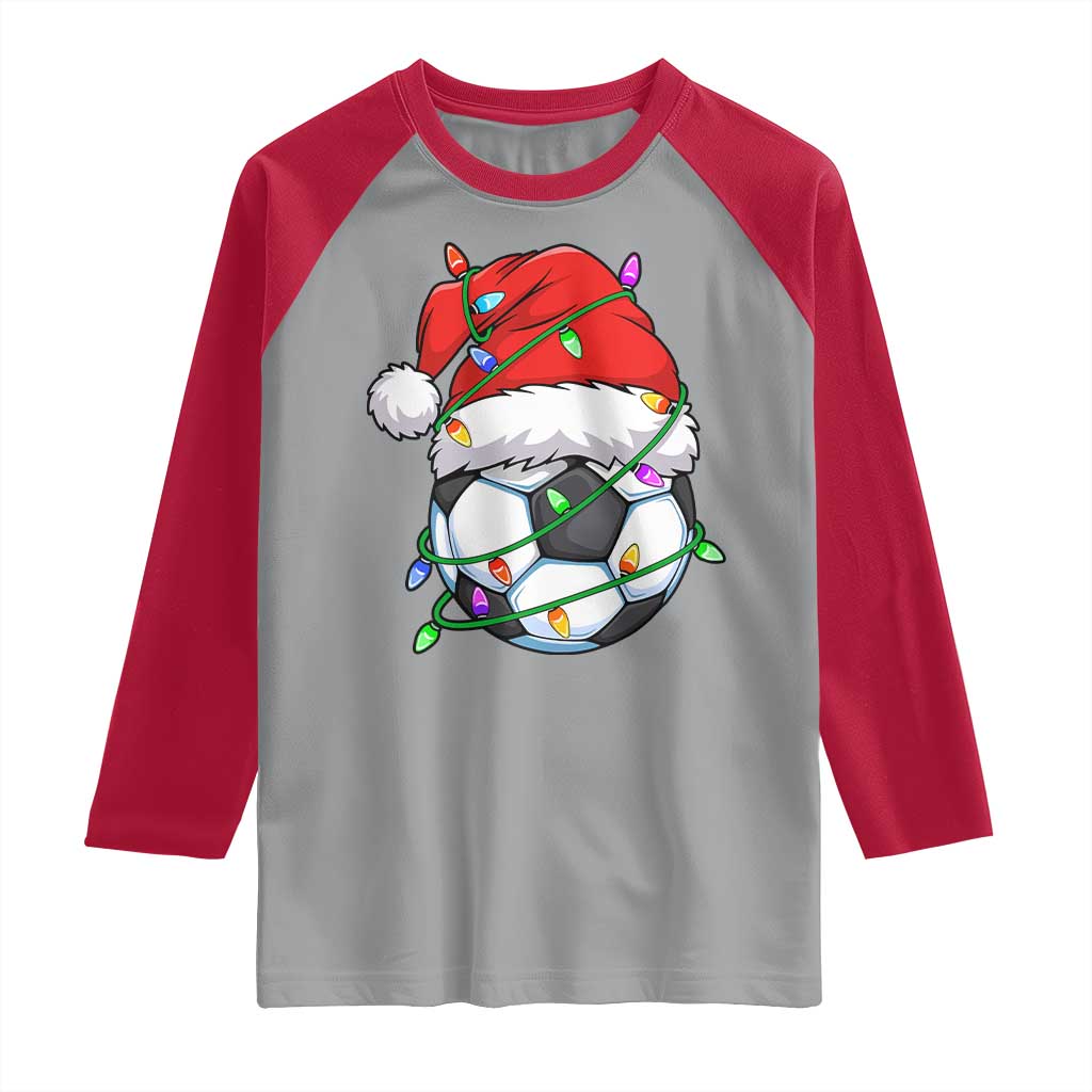 Soccer Christmas Raglan Shirt Santa Hat Sports Xmas Pajamas TS10 Sport Gray Red Print Your Wear