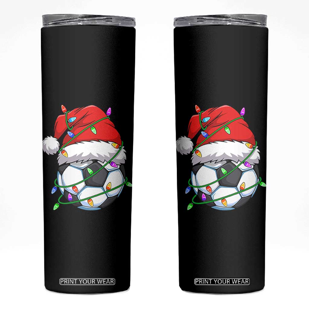 Soccer Christmas Skinny Tumbler Santa Hat Sports Xmas Pajamas TS10 Black Print Your Wear