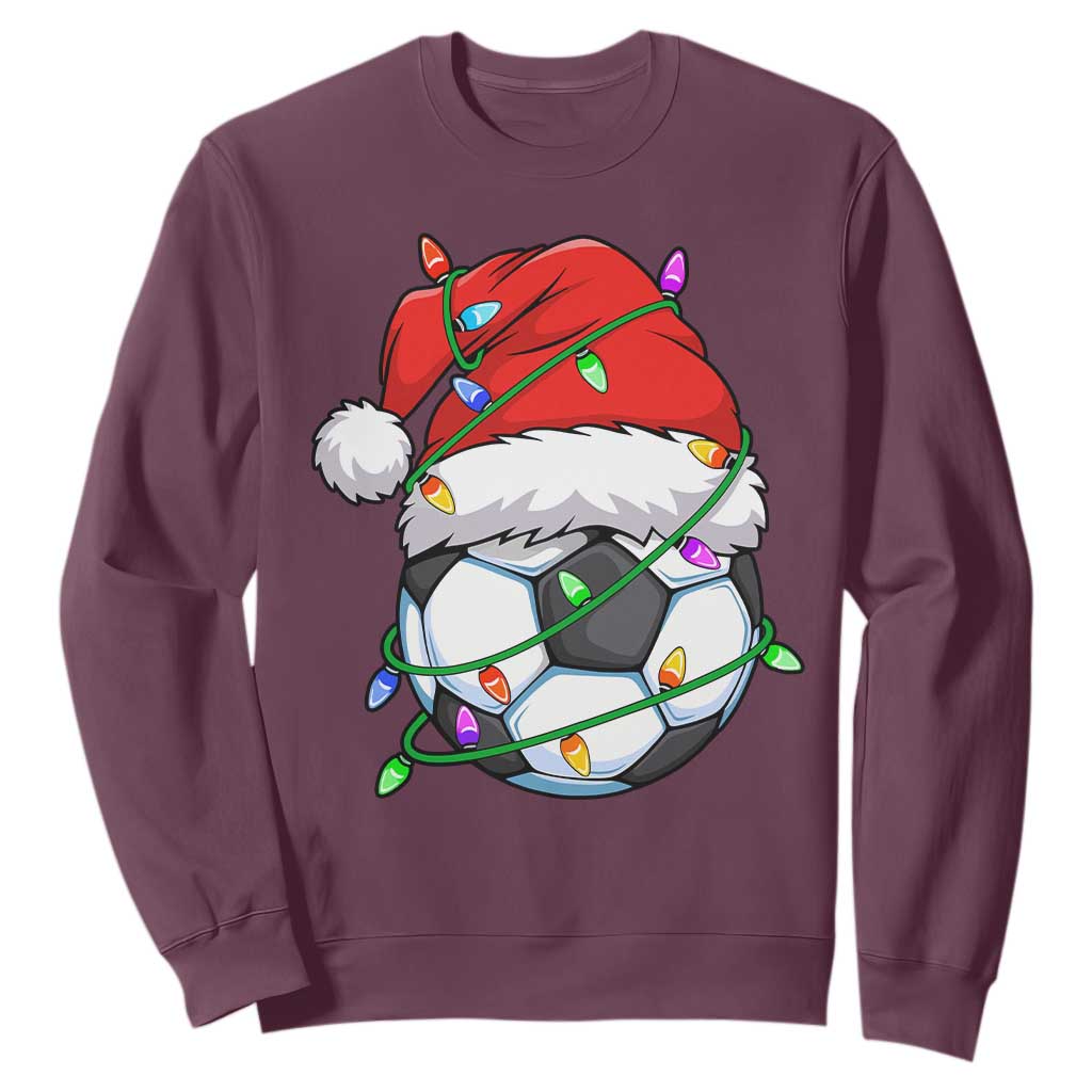 Soccer Christmas Sweatshirt Santa Hat Sports Xmas Pajamas TS10 Maroon Print Your Wear