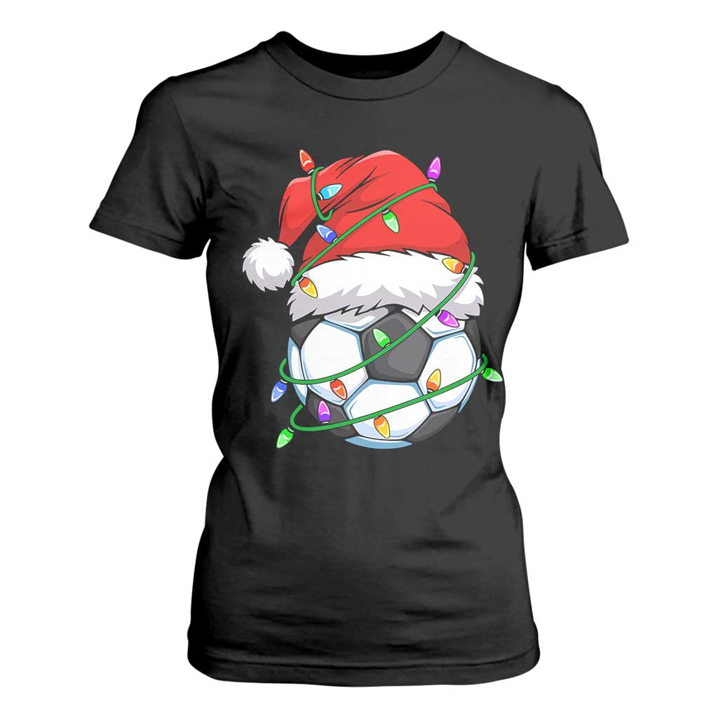 Soccer Christmas T Shirt For Women Santa Hat Sports Xmas Pajamas TS10 Black Print Your Wear