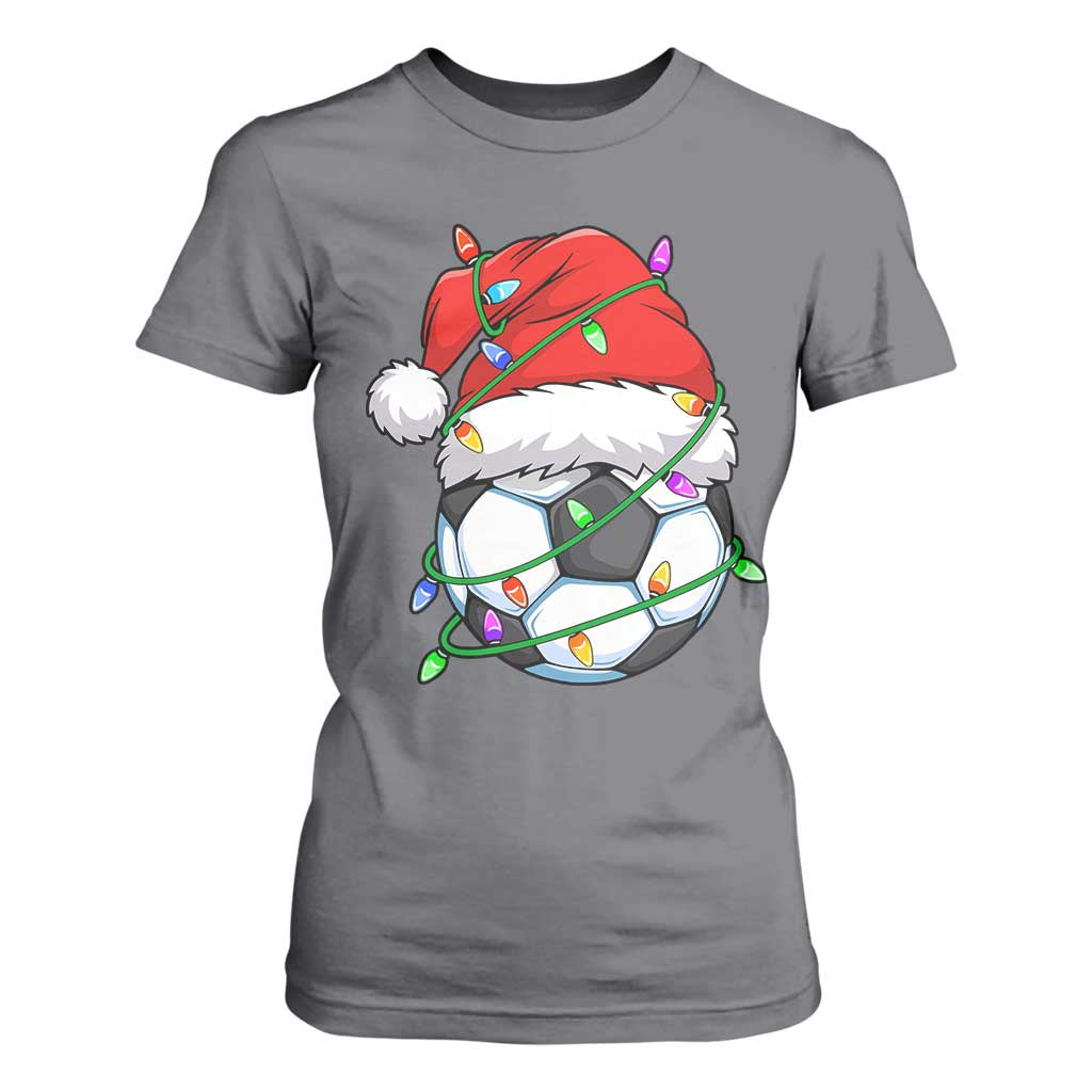 Soccer Christmas T Shirt For Women Santa Hat Sports Xmas Pajamas TS10 Charcoal Print Your Wear