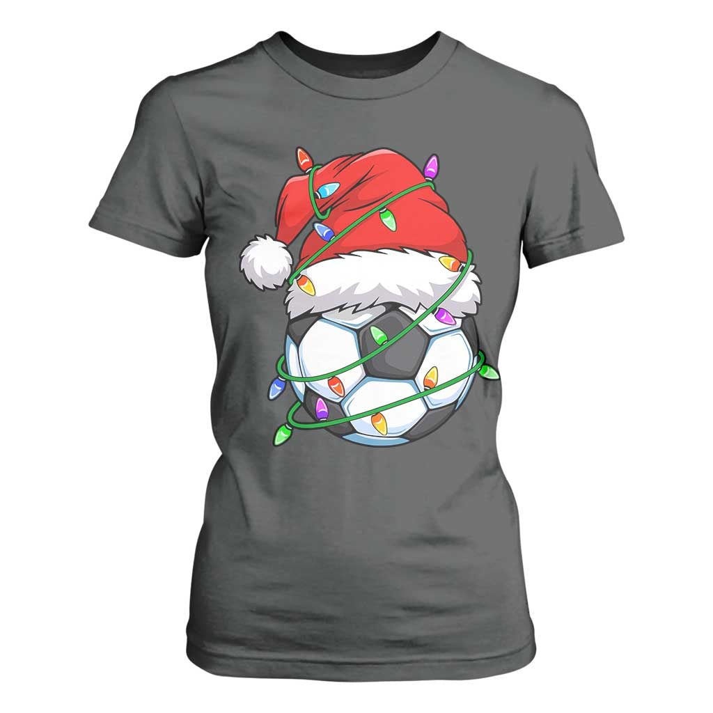 Soccer Christmas T Shirt For Women Santa Hat Sports Xmas Pajamas TS10 Dark Heather Print Your Wear