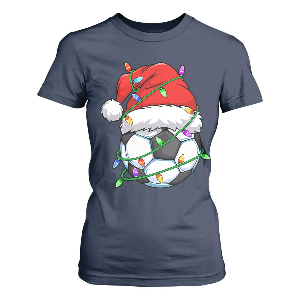Soccer Christmas T Shirt For Women Santa Hat Sports Xmas Pajamas TS10 Navy Print Your Wear