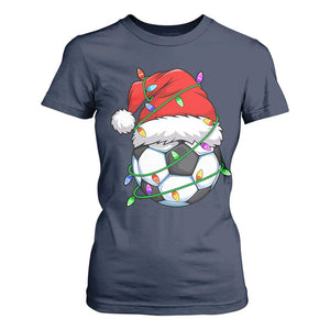 Soccer Christmas T Shirt For Women Santa Hat Sports Xmas Pajamas TS10 Navy Print Your Wear