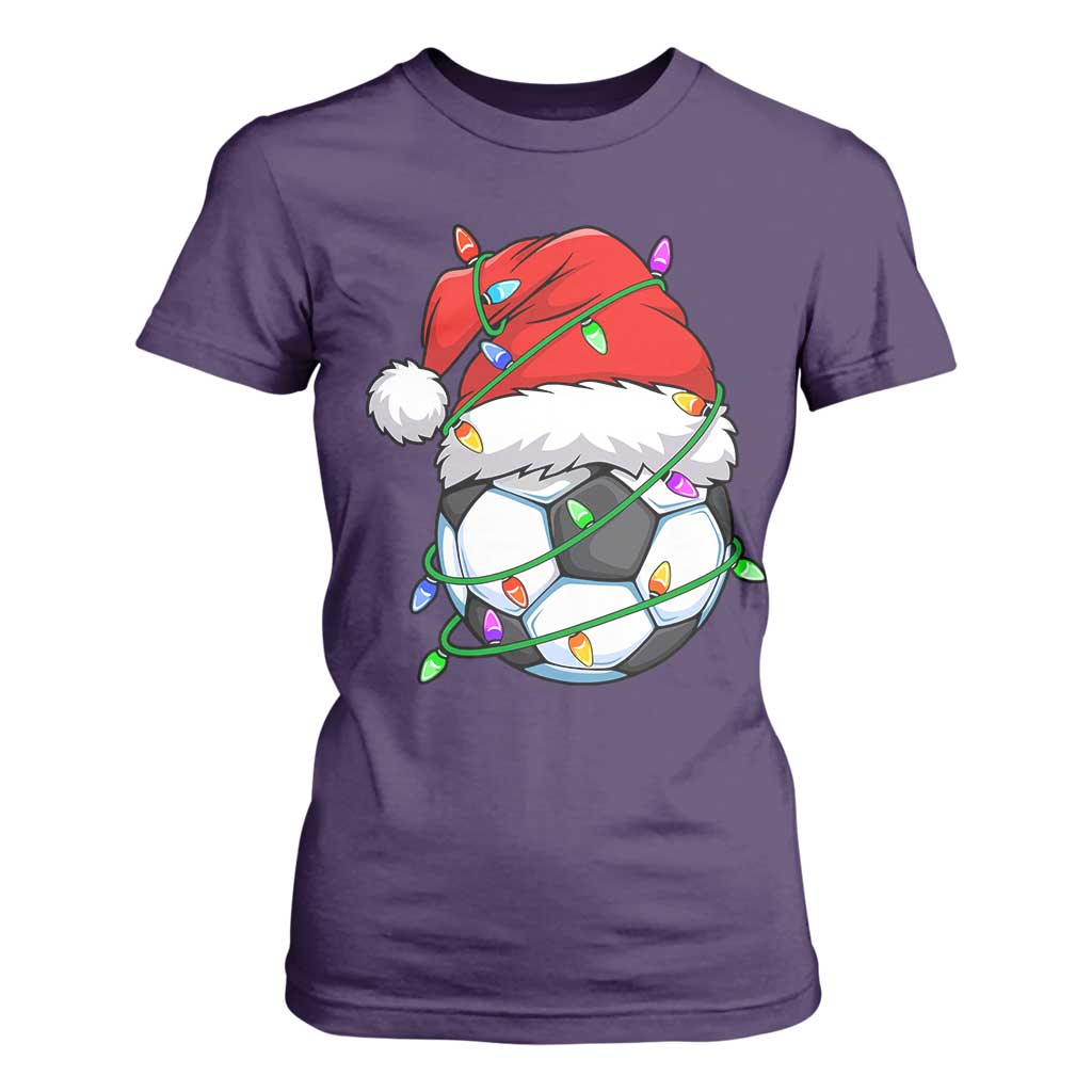 Soccer Christmas T Shirt For Women Santa Hat Sports Xmas Pajamas TS10 Purple Print Your Wear