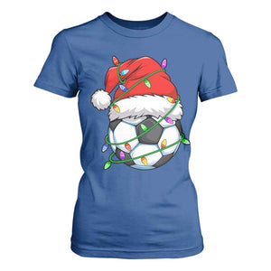 Soccer Christmas T Shirt For Women Santa Hat Sports Xmas Pajamas TS10 Royal Blue Print Your Wear