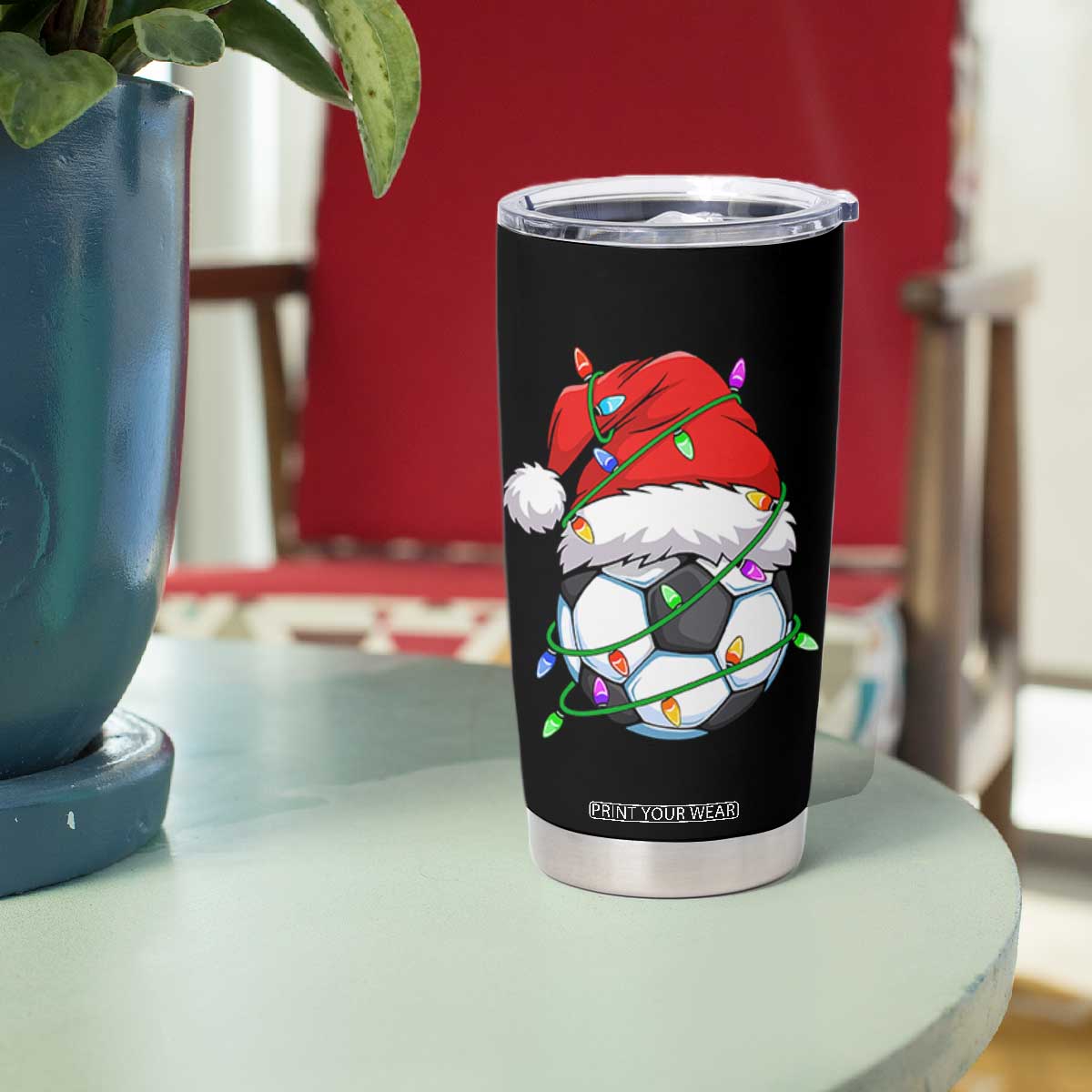 Soccer Christmas Tumbler Cup Santa Hat Sports Xmas Pajamas TS10 Print Your Wear