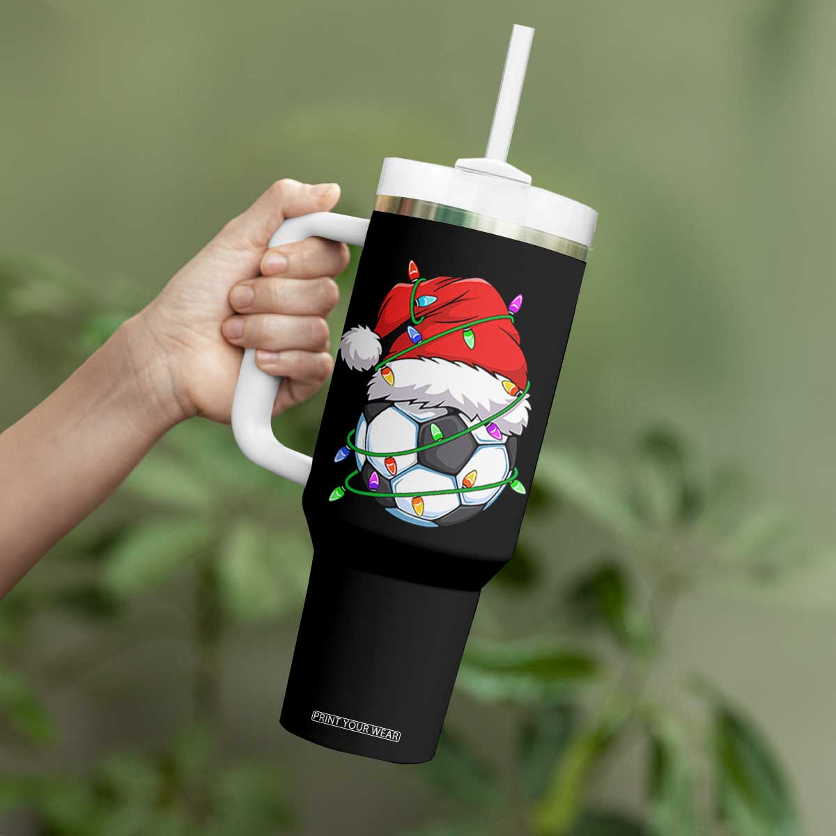 Soccer Christmas Tumbler With Handle Santa Hat Sports Xmas Pajamas TS10 Print Your Wear