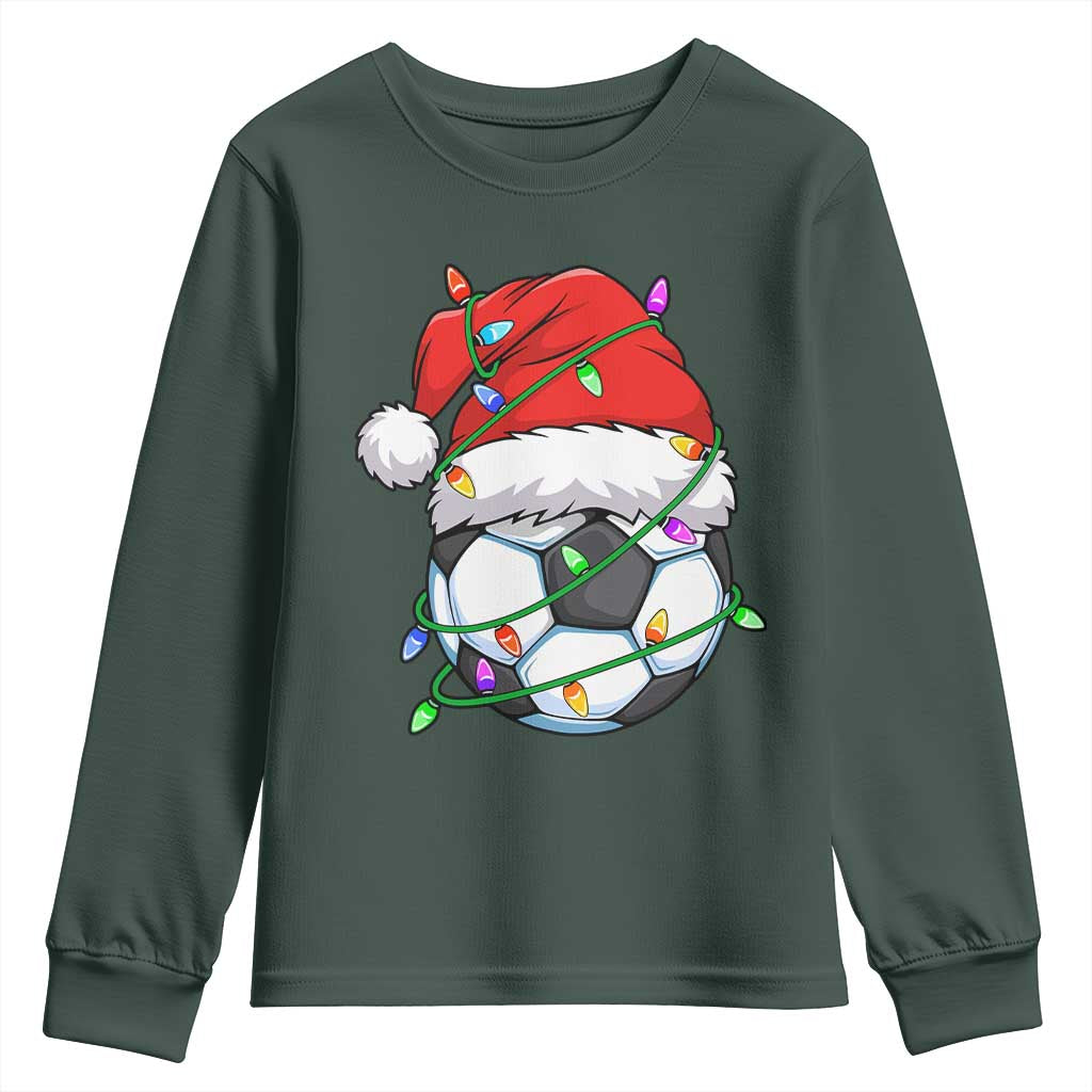 Soccer Christmas Youth Sweatshirt Santa Hat Sports Xmas Pajamas TS10 Dark Forest Green Print Your Wear