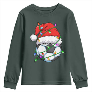 Soccer Christmas Youth Sweatshirt Santa Hat Sports Xmas Pajamas TS10 Dark Forest Green Print Your Wear