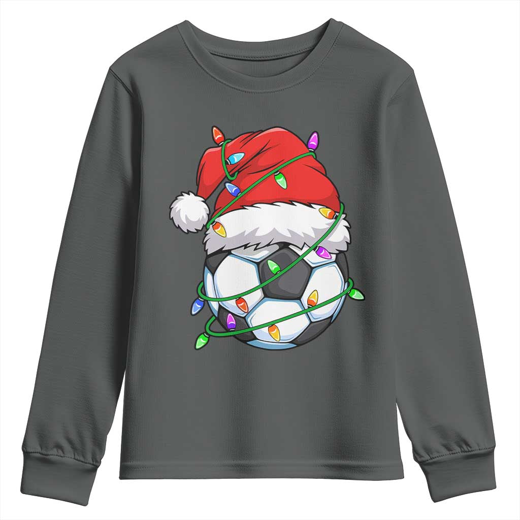 Soccer Christmas Youth Sweatshirt Santa Hat Sports Xmas Pajamas TS10 Dark Heather Print Your Wear