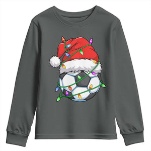 Soccer Christmas Youth Sweatshirt Santa Hat Sports Xmas Pajamas TS10 Dark Heather Print Your Wear