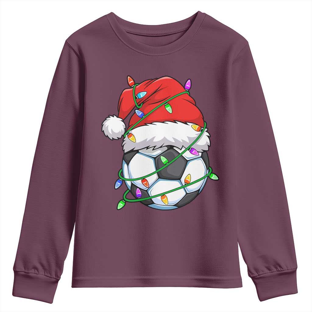 Soccer Christmas Youth Sweatshirt Santa Hat Sports Xmas Pajamas TS10 Maroon Print Your Wear