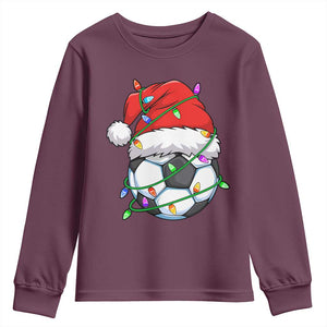 Soccer Christmas Youth Sweatshirt Santa Hat Sports Xmas Pajamas TS10 Maroon Print Your Wear