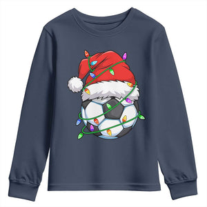 Soccer Christmas Youth Sweatshirt Santa Hat Sports Xmas Pajamas TS10 Navy Print Your Wear