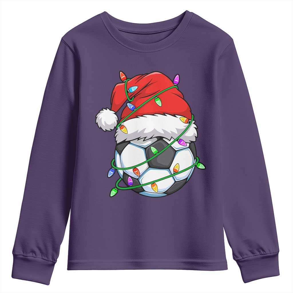 Soccer Christmas Youth Sweatshirt Santa Hat Sports Xmas Pajamas TS10 Purple Print Your Wear