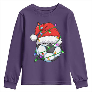 Soccer Christmas Youth Sweatshirt Santa Hat Sports Xmas Pajamas TS10 Purple Print Your Wear