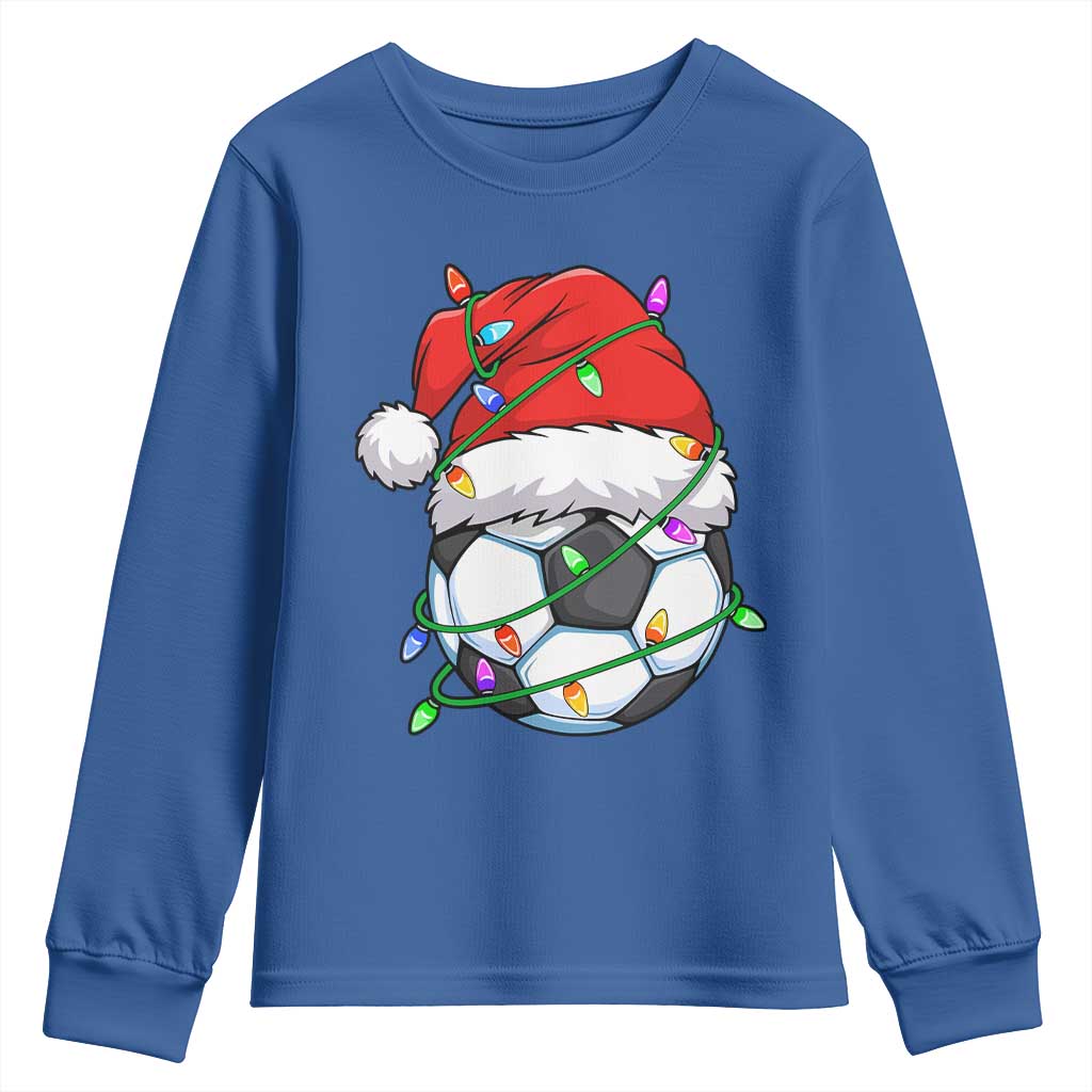 Soccer Christmas Youth Sweatshirt Santa Hat Sports Xmas Pajamas TS10 Royal Blue Print Your Wear