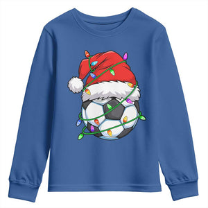 Soccer Christmas Youth Sweatshirt Santa Hat Sports Xmas Pajamas TS10 Royal Blue Print Your Wear