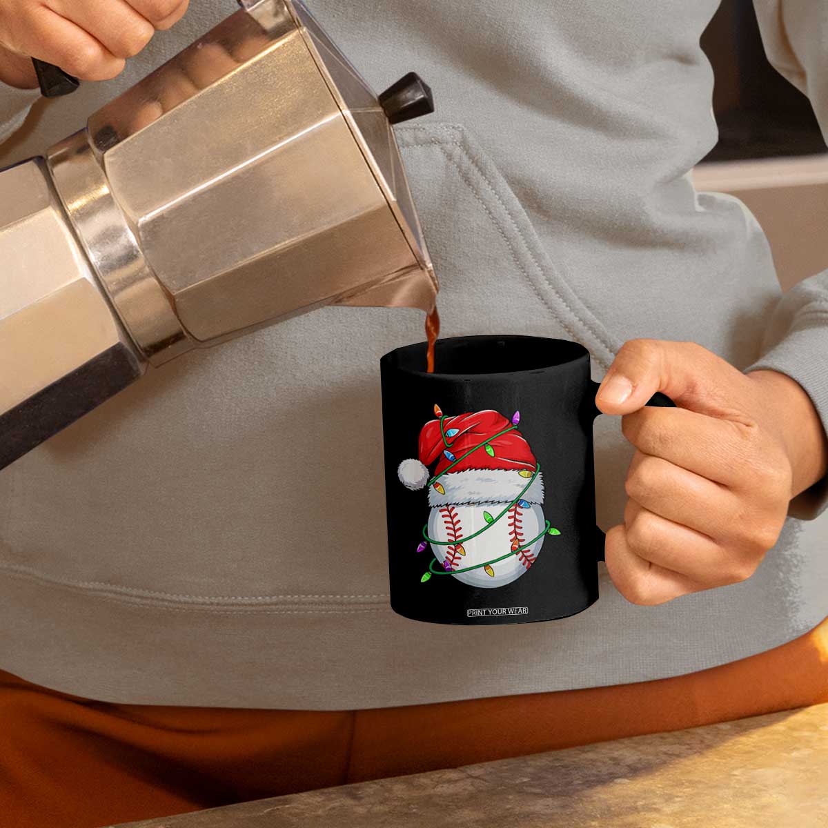 Christmas Baseball Coffee Mug Santa Hat Sports Men Boys Xmas Pajamas TS10 Print Your Wear