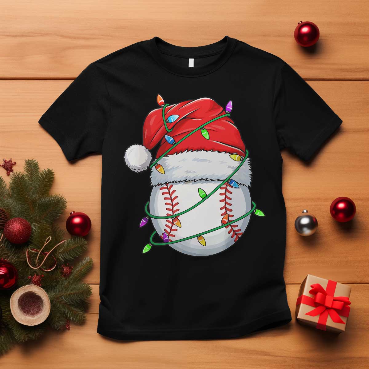 Christmas Baseball T Shirt Santa Hat Sports Men Boys Xmas Pajamas TS10 Black Print Your Wear