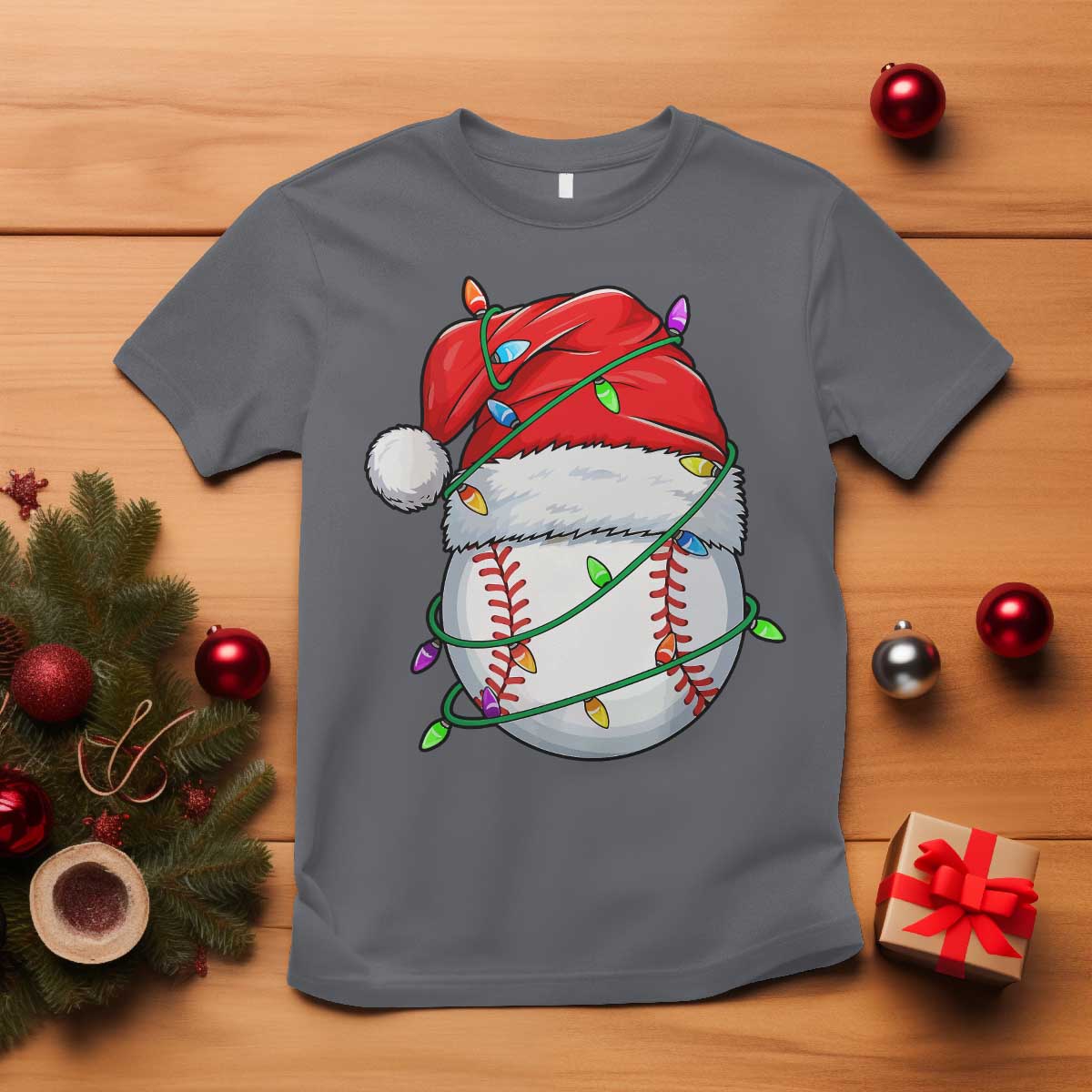 Christmas Baseball T Shirt Santa Hat Sports Men Boys Xmas Pajamas TS10 Charcoal Print Your Wear