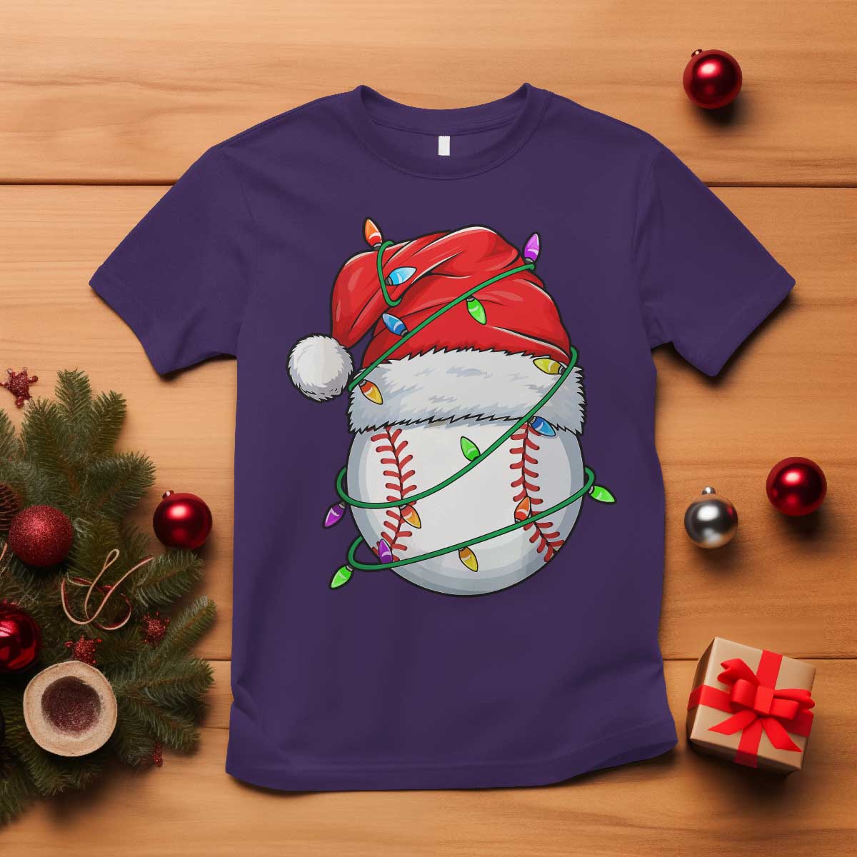 Christmas Baseball T Shirt Santa Hat Sports Men Boys Xmas Pajamas TS10 Purple Print Your Wear