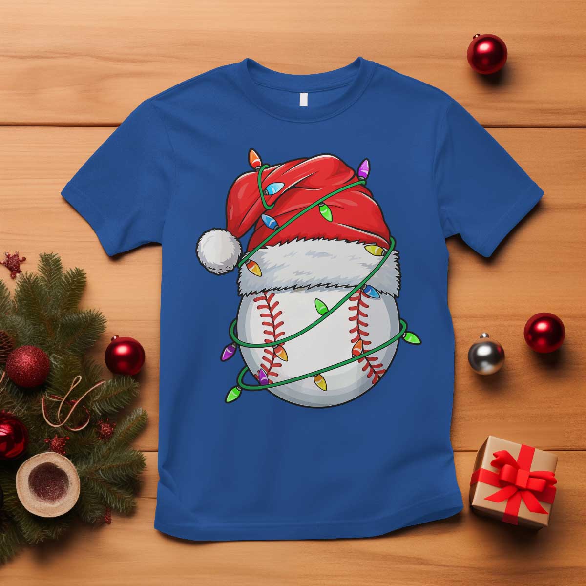 Christmas Baseball T Shirt Santa Hat Sports Men Boys Xmas Pajamas TS10 Royal Blue Print Your Wear