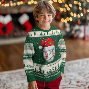 Xmas Baseball Ugly Christmas Sweater Santa Hat Sports Men Boys Xmas Pajamas TS10 Forest Green Beige Print Your Wear